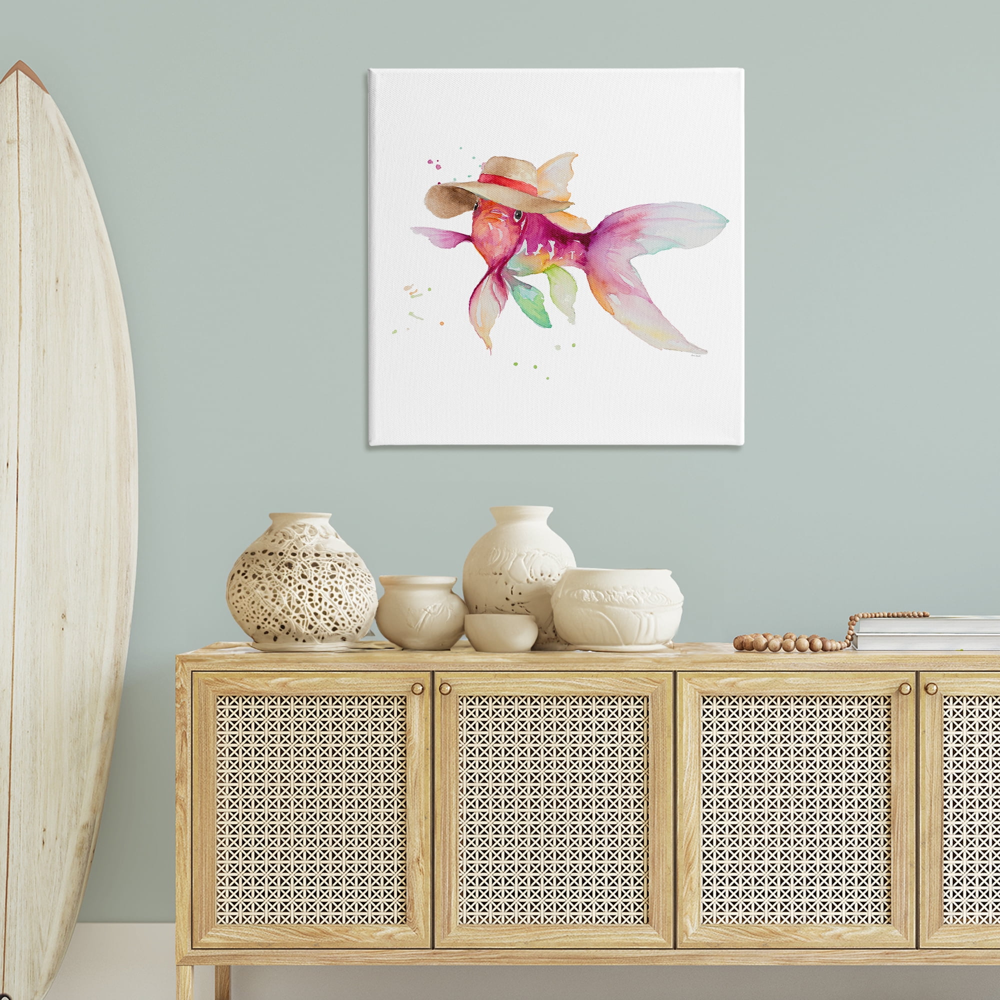 Stupell Industries Beach Fish Watercolor Novelty Painting Gallery Wrapped Canvas Art Print Wall Art, 36 x 36