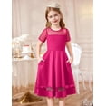 thumbnail image 3 of Oudiya Girls Contrast Mesh Short Sleeve A Line Party Dresses Hot Pink Formal Dress with Pockets for Tween 5-12Y, 3 of 7