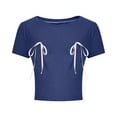 thumbnail image 5 of Blczomt Workout Spring Tops for Women Crop Short Sleeve Basic Tees Crew Neck Blue Going Out Bow Tie Summer Shirts for Women, 5 of 7