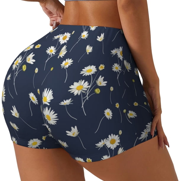 Fotbe Daisies Flowers Shorts Sin Costuras – Shorts Deportivos de Cintura Alta para Mujer, Elásticos para Gimnasio, Yoga, Running o Ciclismo-Large