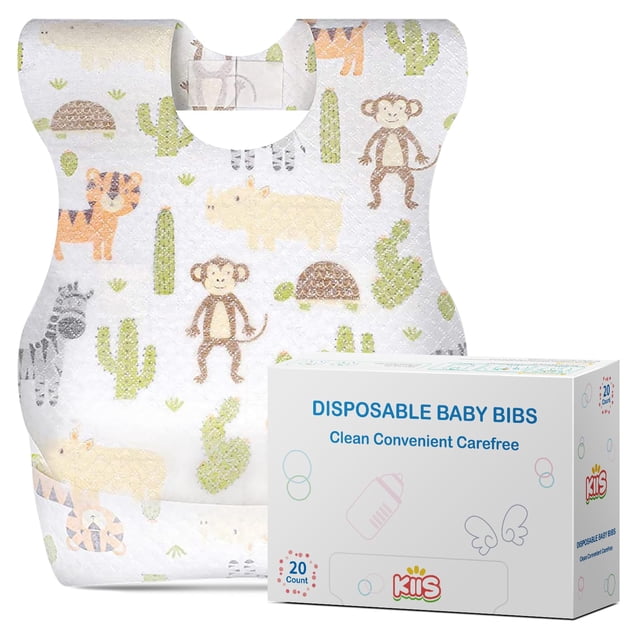 Baberos desechables KIIS para bebés y niñas, empaquetados individualmente, higiénicos, suaves y a prueba de fugas (20 unidades) (animal)