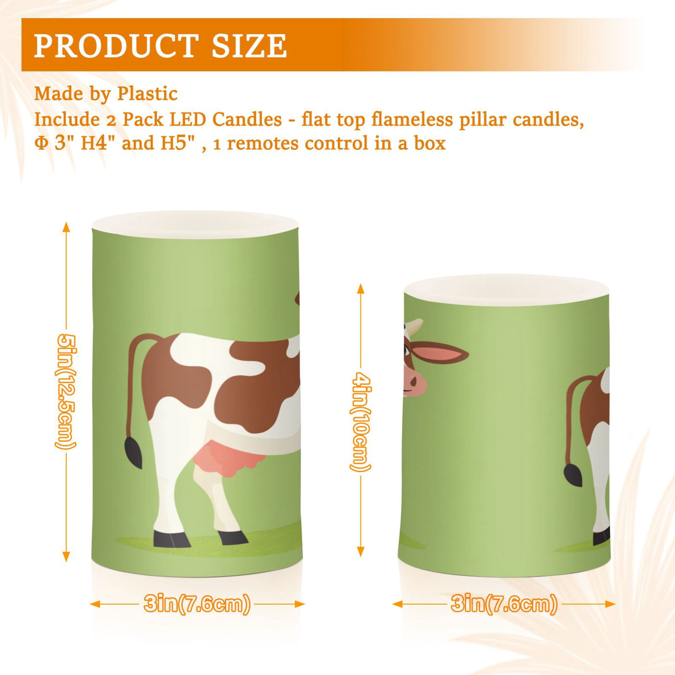Flameless Candles Lights, Pack of two LED Lights, Dimmable LED Pillar Candles Battery Operated, Flames Remote Control A Brown and White Cow