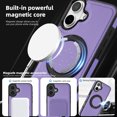 thumbnail image 3 of Magnetic Case for iPhone 17, Wireless Charging, Rotatable Ring Holder Stand Military Grade Shockproof Protection Classic PU Leather Phone Cover for iPhone 17, Purple, 3 of 7