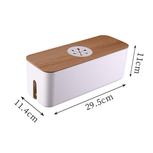 Organizador De Cable De Alimentación Caja de almacenamiento de cables de plástico de gran capacidad con cubierta de madera para dormitorio (blanco) Hugtrwg Libre de BPA