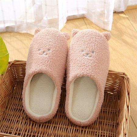 

QWZNDZGR New Pet Pig Cow Plush Slippers for Women Men Winter Warm Furry Cotton Slippers Couples Home Indoor Bedroom Slip On Fur Shoes