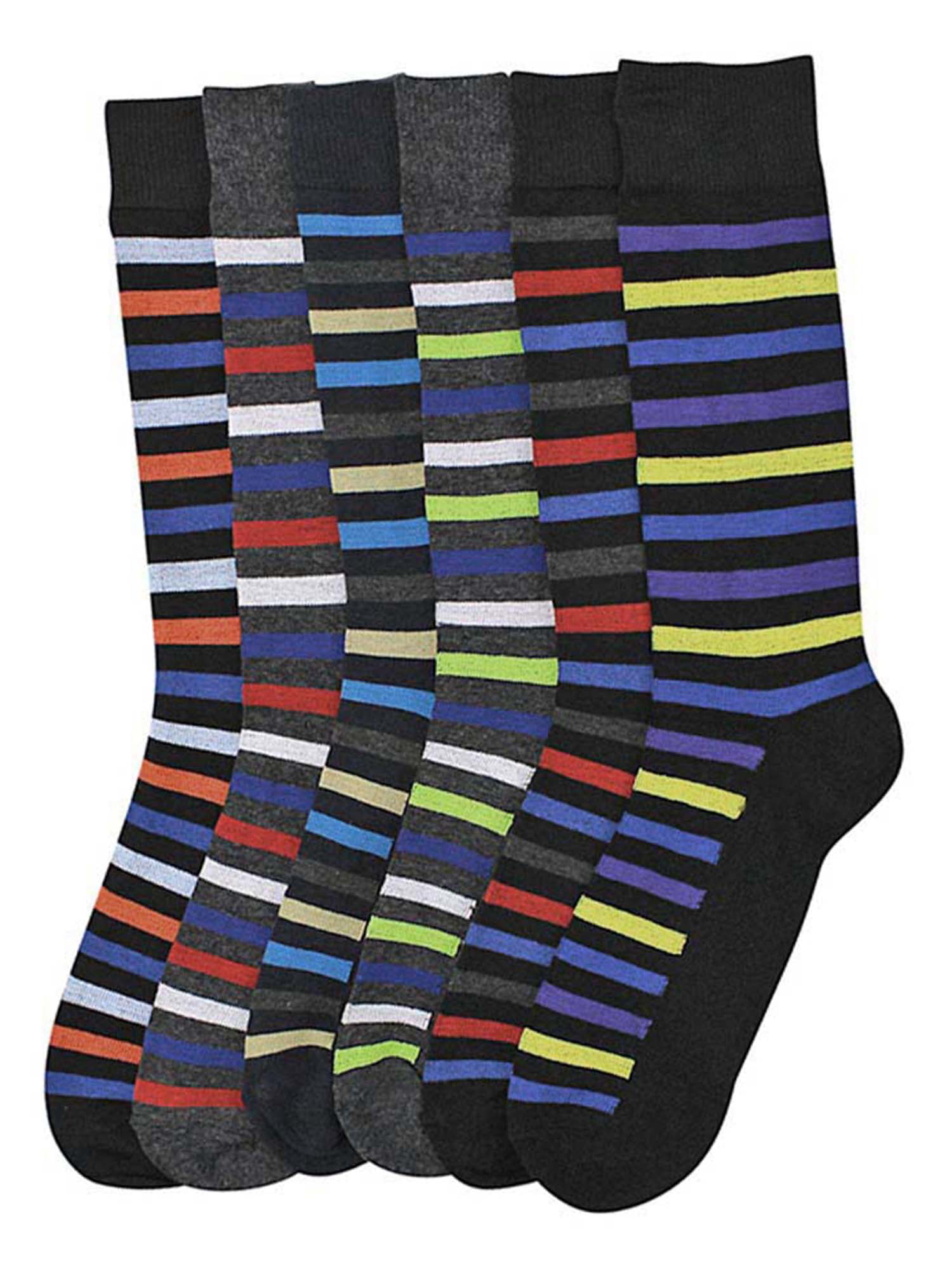 Luxury Divas - Fun Multicolor Striped Mens 6 Pack Dress Socks - Walmart ...