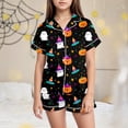 thumbnail image 2 of Xudanell Girls Halloween 2PCS Pajama Sets Button Down Short Sleeve with Shorts Sleepwear Fall Winter Cute Lounge Outfit Sets for 2-13T, 2 of 5
