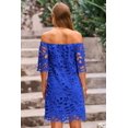thumbnail image 2 of Vestido PRETTYGARDEN Mini Floral de Encaje Azul Oscuro con Hombros Descubiertos Talla L, 2 of 8