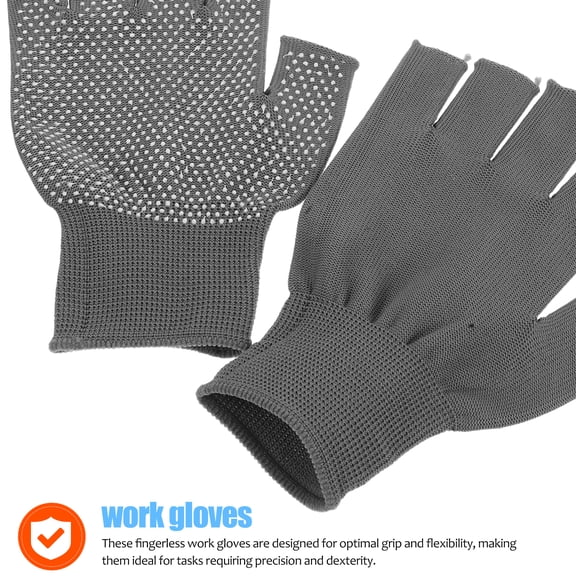 LOLIPPYY 5 Pairs Grey Fingerless Work Gloves with Breathable Polyester Fabric and PVC Non- Palm Grip