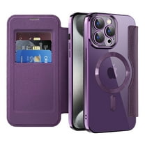 Cutyskin for iPhone 15 Pro Max Flip Wallet Case, Built-in Camera Lens Protector [Compatible with MagSafe] Plating Transparent Business PU Leather RFID Blocking Credit Card Slots Phone Case,Purple