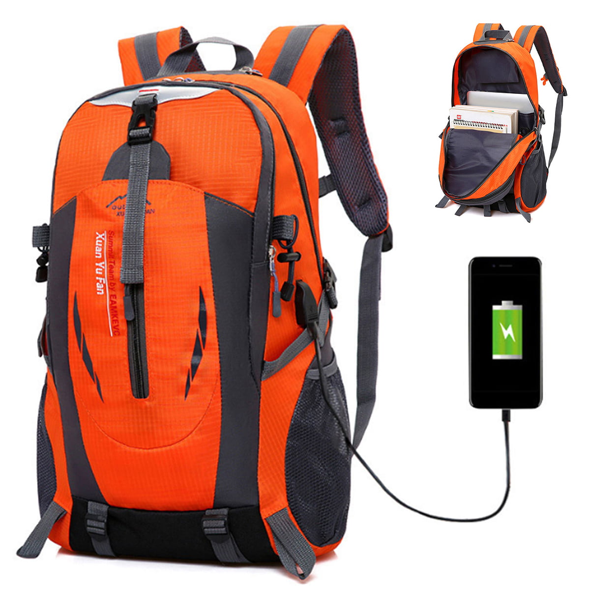 30L Hiking Camping Backpack+USB Waterproof School Outdoor Travel Rucksack Bags 