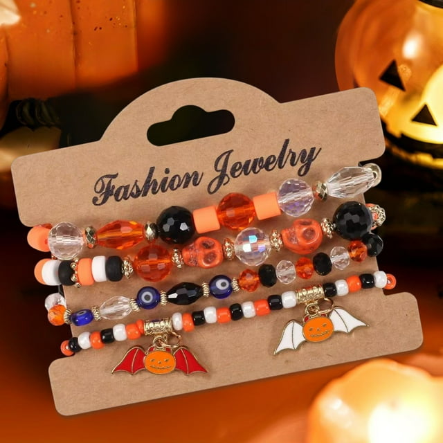 YTCAMLO Halloween Decorations indoor Outdoor on Clearance,Halloween Bracelets Sets Gothic Layered Beaded Bracelets Pack Spooky Ghost Araneid Pumpkin Stackable Strench Bracele,Fall Decorations for Home