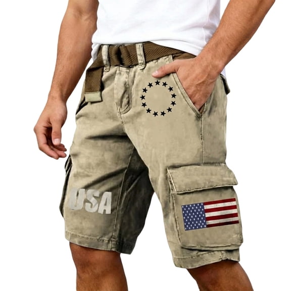 Likimi 250 Anniversary Usa Cargo Shorts For Men With Patriotic Print Pocket For Summer Outdoor Soft Comfortable Shorts Khaki Size L