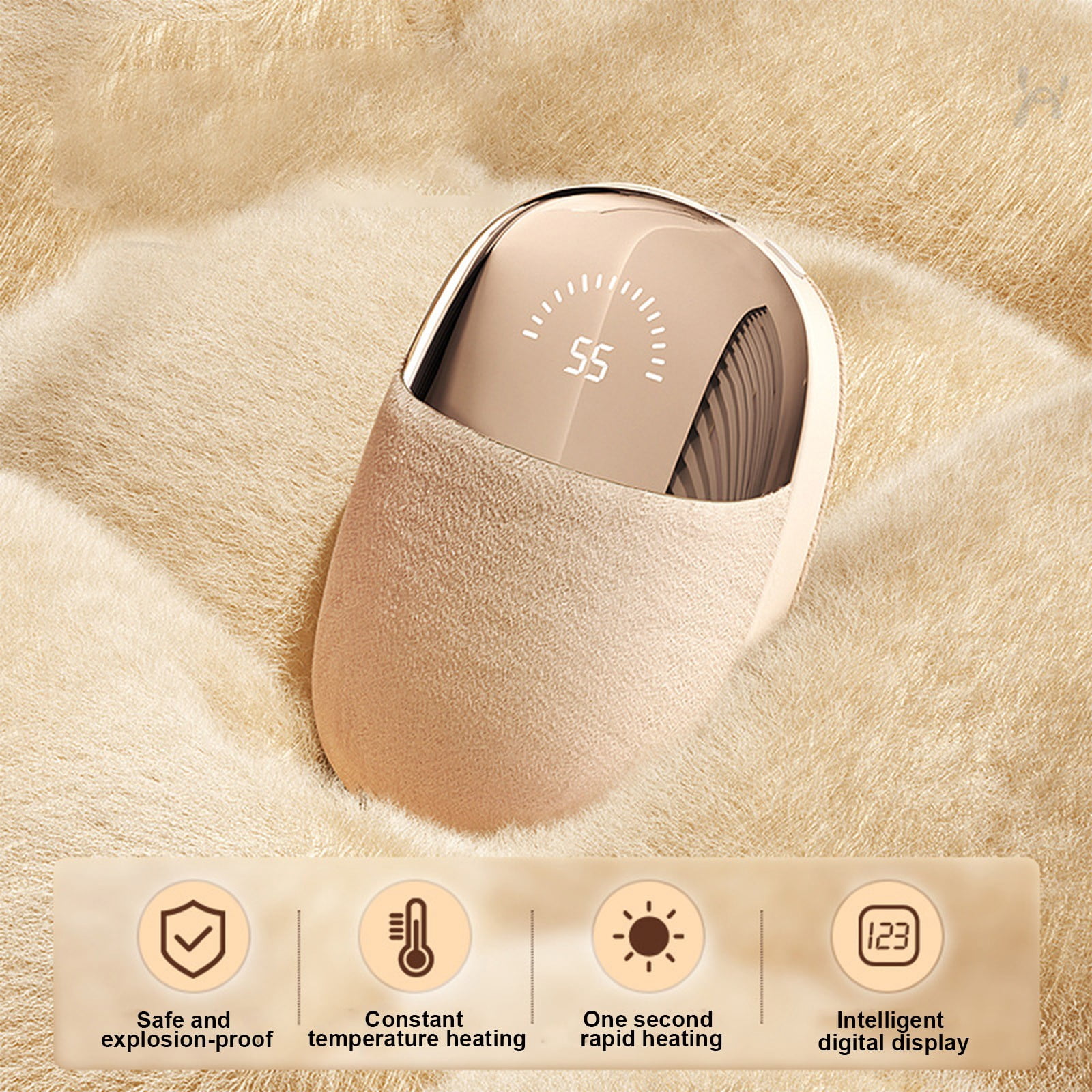 SPOORYYO Intelligent Plush Hand Warmer with Digital Display and Three Temperature Settings, Portable and Rechargeable
