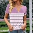 thumbnail image 4 of Shirts for Women Short Sleeve V-Neck Color Block Button Blouses for Women 2025 Trendy T Shirt Pink L, 4 of 5