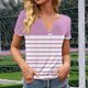 thumbnail image 4 of Camisetas de Cuello Redondo Botón de Impresión de la Moda de Manga Corta de las Mujeres, Poliéster Spandex, 4 of 5
