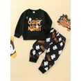 thumbnail image 2 of Bagilaanoe 2Pcs Toddler Baby Boy Girl Halloween Outfits Ghost Letter Print Long Sleeve Pullovers Tops Trousers 12M 18M 24M 3T 4T 5T Fall Long Pants Set, 2 of 9