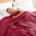 thumbnail image 3 of Exclusivo Mezcla Plush Fuzzy Fleece Twin Size Blanket, Super Soft Fluffy Blankets (Burgundy, 60"x80"), 3 of 6