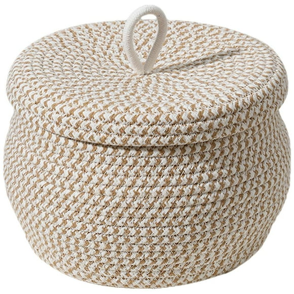 Round Basket With Lid Decorative Basket Organizing Basket Cotton Rope Lidded Basket