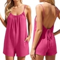 thumbnail image 3 of MuXiKeJi Clothes Linen Rompers for Women Casual Sleeveless Halter Short Overalls Spaghetti Strap Shorts Jumpsuit with Pockets, 3 of 7