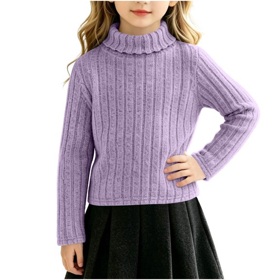 BXJX Girls Knit Sweaters 14-16, Long Sleeve Turtleneck Casual Warm Fall Pullover Tops Purple