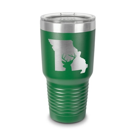 

Missouri Deer State Tumbler 30 oz - Laser Engraved w/ Clear Lid - Stainless Steel - Vacuum Insulated - Double Walled - Travel Mug - buck hunt hunting rifle mo - Green