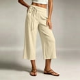 thumbnail image 6 of Women's Cotton Blend Drawstring Wide Leg Capri Pants with Side Pockets,Khaki,Women's Capri XL, 6 of 7