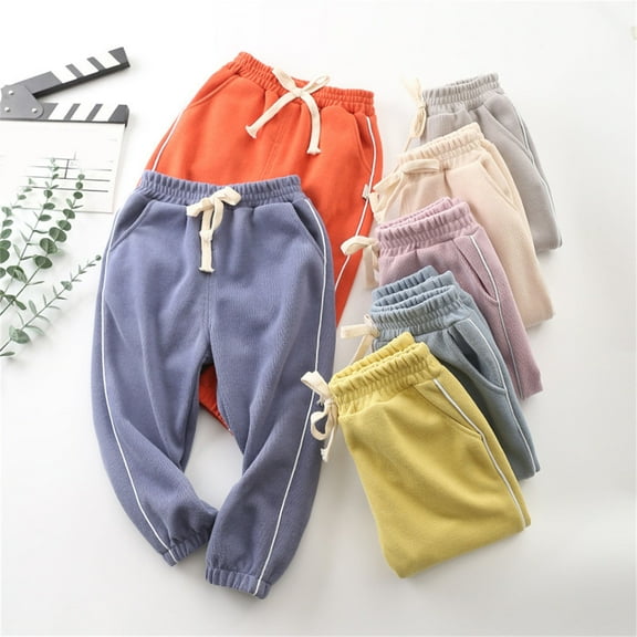 Zwiiyzr 2025 2-7 Years Sweatpanst Toddler Baby Boys Girls Candy Color Solid Color Leggings Casual Kids Sports Pants Beige