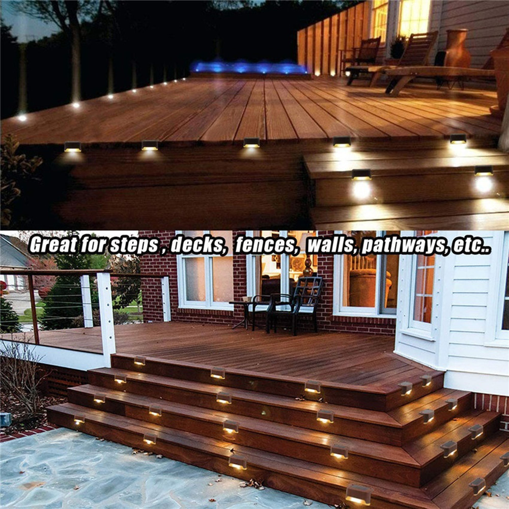 LED Solar Deck Lights Outdoor,4 Pack Solar Step Light Waterproof Solar  Fence Lights for Patio Stairs Post Pathway Porch-Brown/NW