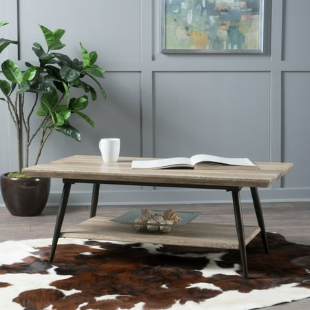 Noble House Liam Canyone Industrial Wood and Metal Rectangle Coffee Table, Grey