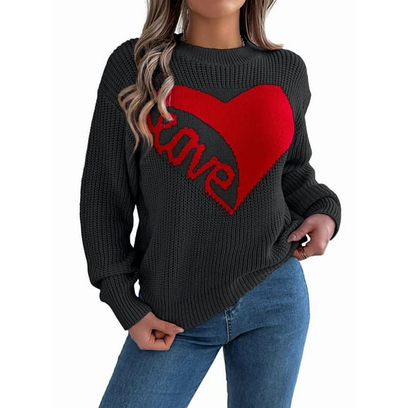 Valentine'S Day Sweater for Women Heart Woven Knitted Pullover Long Sleeve Woven Knitted Casual Sweater