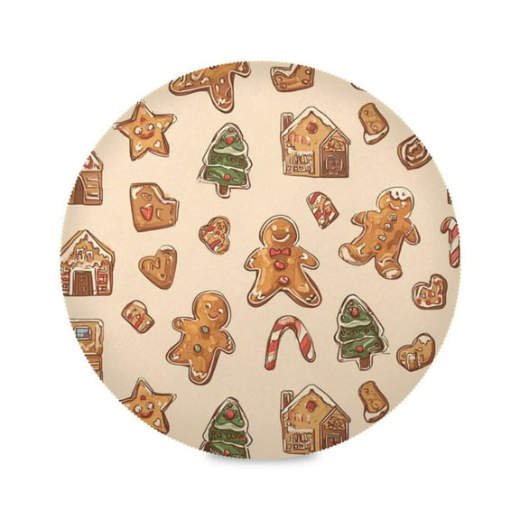 IAUYY Set of 1 Round Placemats for Dining Tables Heat-Resistant and Wear-Resistant DIY Printing Design Table Placemats，Applicable for Christmas Cute Gingerbread Characters