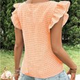 thumbnail image 5 of Summer Trendy Tops Women Ruffled Fly Sleeve Square Neck Plaid Shirt Dressy Casual Tank Top Blouses Sleeveless (M, Orange), 5 of 5