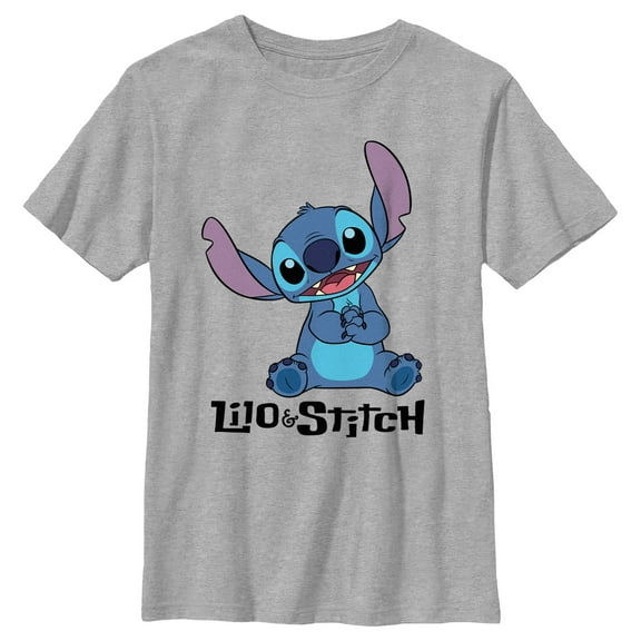 Boy's Lilo & Stitch Cute Logo  Graphic Tee Athletic Heather Large