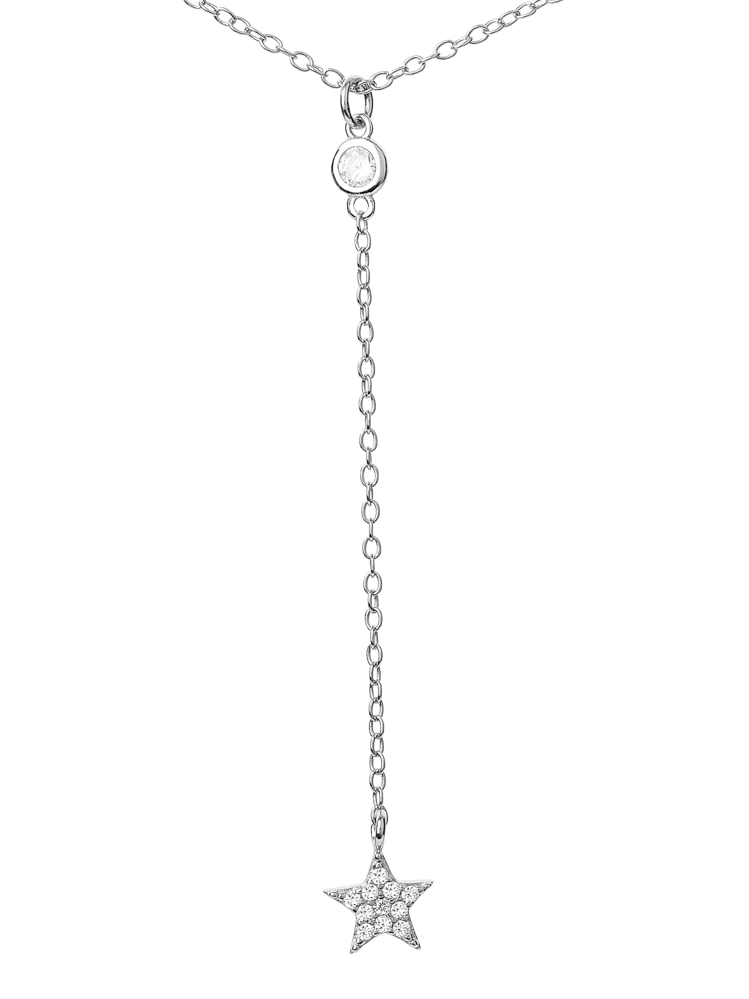 Sterling Silver Cubic Zirconia Star Y Necklace, 18' + 2'