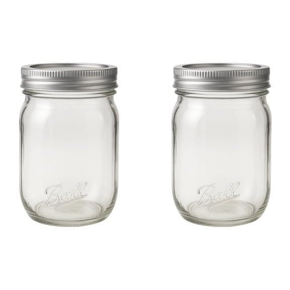Ball Regular Mouth Easy Label Glass Mason Jars with Lids and Bands, Pint Size 16 oz (Pack of 2)
