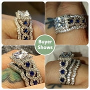 Newshe Jewellery Wedding Ring Set For Women 925 Sterling Silver Engagement 2.5ct Princess White 3pcs Cz Blue Size 8