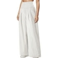 thumbnail image 6 of Gomelly Women Pants Solid Color Loungewear Boho Palazzo Pant Ladies Baggy Holiday Bottoms High Waist Trousers White XL, 6 of 7