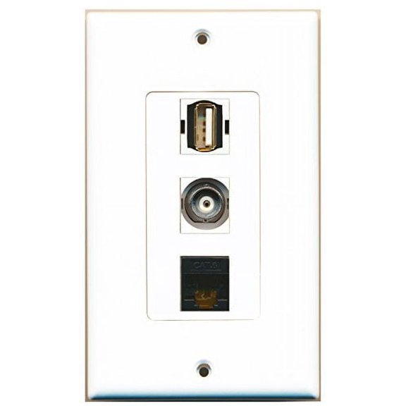 RiteAV - 1 Port USB A-A and 1 Port BNC and 1 Port Cat6 Ethernet Black Decorative Wall Plate Decorative