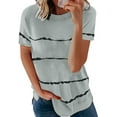 thumbnail image 1 of Womens Striped Color Block Short Sleeve Causal Blouses T Shirts Tops, 1 of 6
