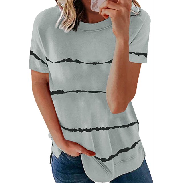 Womens Striped Color Block Short Sleeve Causal Blouses T Shirts Tops