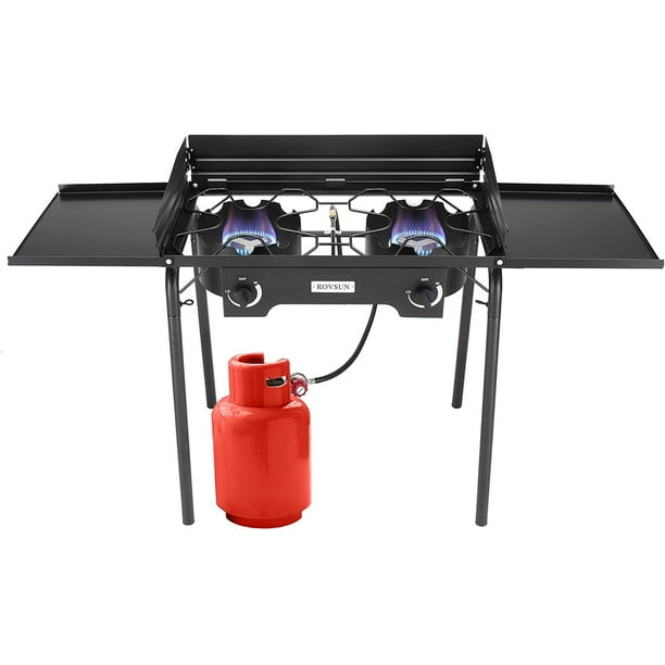 ROVSUN 2 Burner Outdoor Propane Gas Stove with Windpanel & Side Shelves