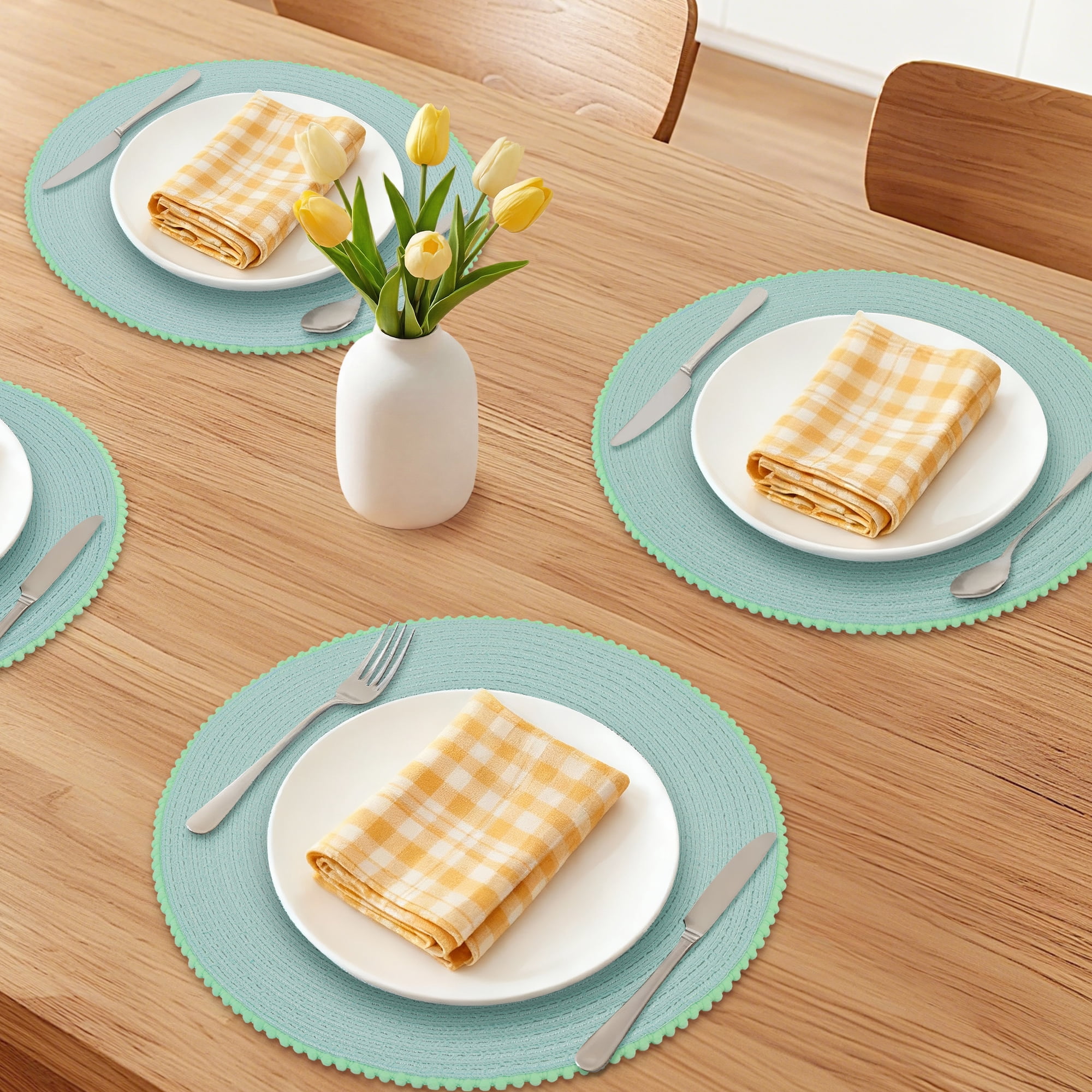 Unique Bargains Rustic Round Placemats 6Pcs Woven Placemats Cyan 15x15inch