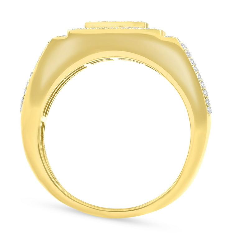 Pompeii3 Men's 1/4 CT. T.W. Diamond Micro Cluster Square Stepped Ring in  10K Yellow Gold