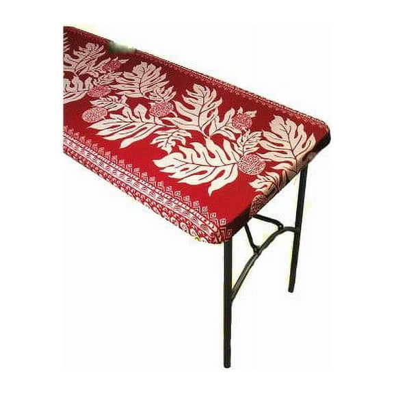 Hawaiian Tropical Fabric Tablecloth for 6' Center-fold Table, Red Breadfruit