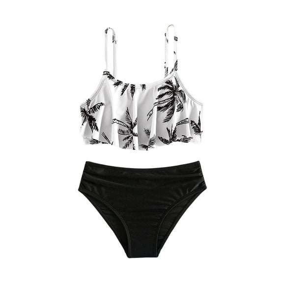 PMVFHDE 2 Piece Swimsuits for Girl Kids Girls Bikini Swimsuits 2 Piece Bikini Sets Sport Bathing Suits Black,11-12 Years