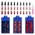 thumbnail image 1 of Multicolor Long Press on Nails Coffin Fake Nails Set Bailarina Artificial Nail Art Tips para mujeres niñas Acrílico Uñas postizas con 1 lima de uñas (Morandi Blue, Light Orange, Purple) Adepaton WMZL-858-3, 1 of 6