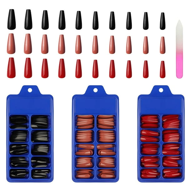 300 piezas de 3 colores de uñas largas ataúd, juego de uñas postizas para mujer, bailarina, puntas de arte de uñas falsas, uñas postizas acrílicas para mujer con 1 lima de uñas (azul morandi, naranja claro, morado) Ormromra WMZL-858-3