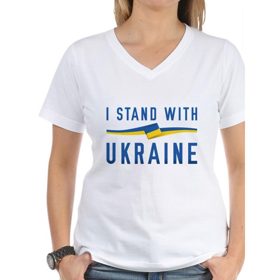 CafePress - I Stand With Ukraine Women's V Neck T Shirt - Womens Cotton V-Neck T-shirt