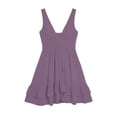 thumbnail image 4 of Miluxas Women's Summer Mini Dress Twist Front V Neck Sleeveless Mini Dress Double Ruffle Hem High Waisted A Line Beach Sundress for Vacation Purple, 4 of 6